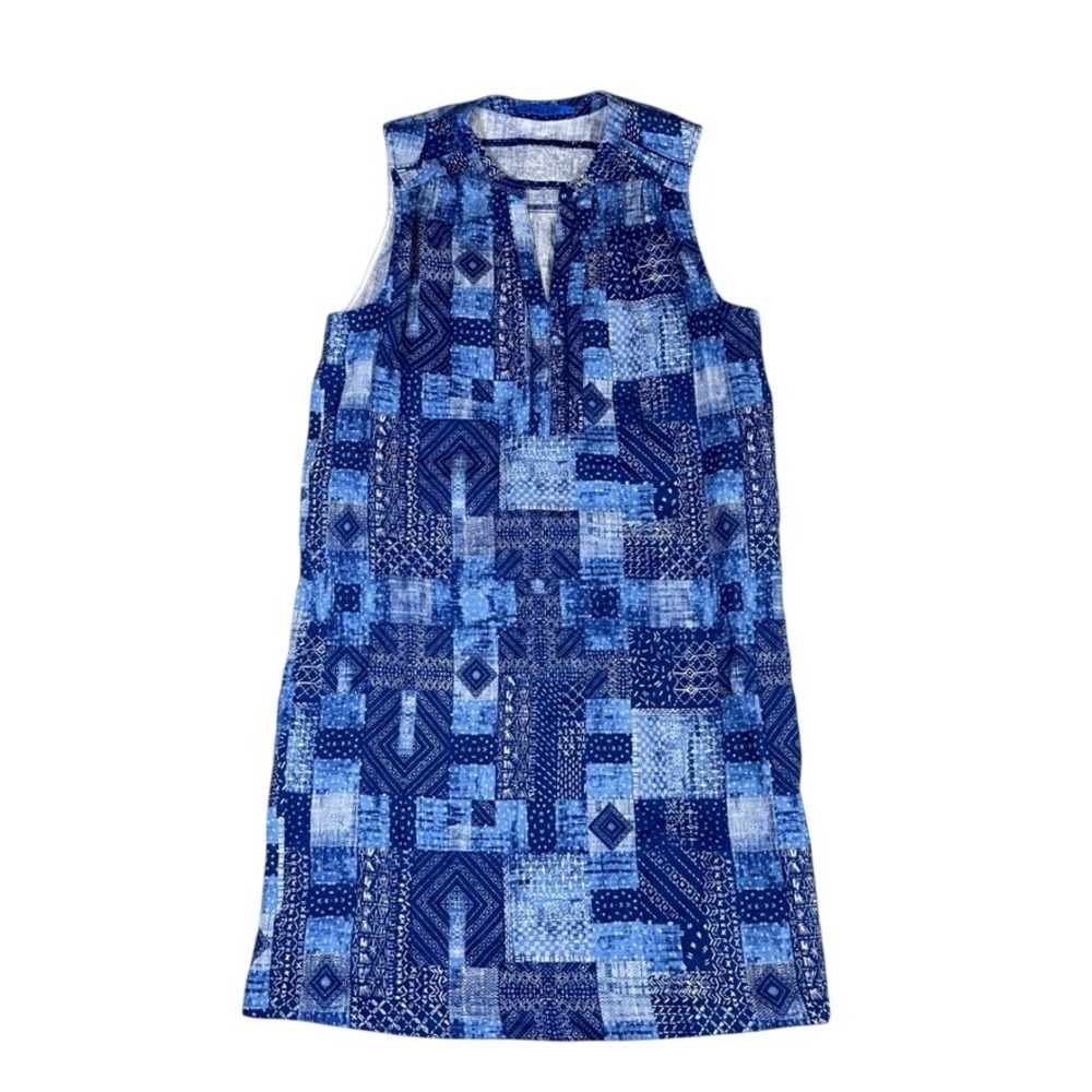 J.McLaughlin Blue Patchwork Mosaic Sleeveless Shift Dress Medium